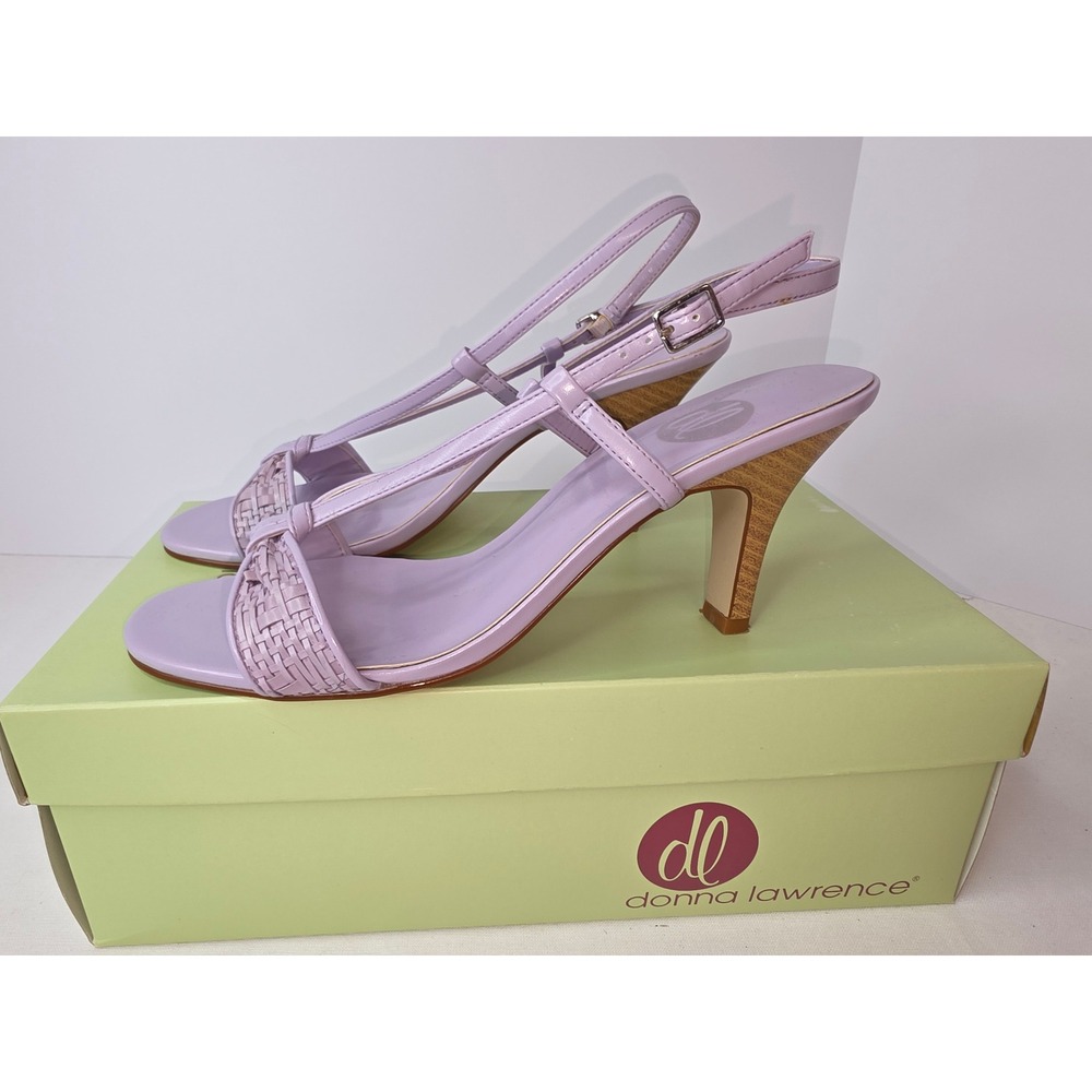 Donna Lawrence Molly Lilac Purple Strap Woven Bow SlingbackHeels Sandals 7.5
369